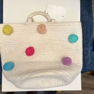 WOVEN COTTON POM POM TOTE